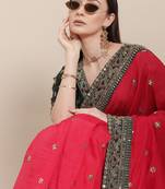 Pink Solid Silk Blend Embroidered Net Border Saree