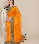 Orange Solid Silk Blend Embroidered  Border Saree