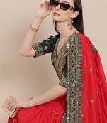 Red Solid Silk Blend Embroidered  Border Saree