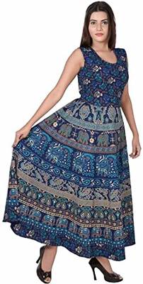 Vastravilla Women's Cotton Febric Sleeveless Printed Jaipuri Dress ( Maxi) Free Size  Adjust With Belt 4