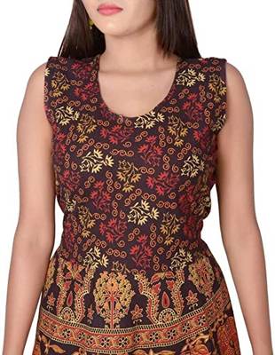 Vastravilla Women's Cotton Febric Sleeveless Printed Jaipuri Dress ( Maxi) Free Size  Adjust With Belt 2