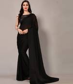Black plain chiffon saree with blouse