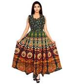 Vastravilla Women's Cotton Febric Sleeveless Printed Jaipuri Dress ( Maxi) Free Size  Adjust With Belt