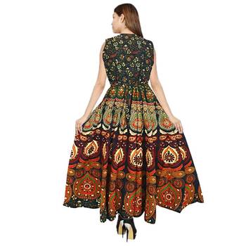 Vastravilla Women's Cotton Febric Sleeveless Printed Jaipuri Dress ( Maxi) Free Size  Adjust With Belt 2