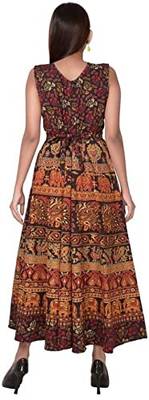 Vastravilla Women's Cotton Febric Sleeveless Printed Jaipuri Dress ( Maxi) Free Size  Adjust With Belt 3