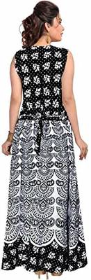 Vastravilla Women's Cotton Febric Sleeveless Printed Jaipuri Dress ( Maxi) Free Size  Adjust With Belt 2