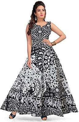 Vastravilla Women's Cotton Febric Sleeveless Printed Jaipuri Dress ( Maxi) Free Size  Adjust With Belt 1