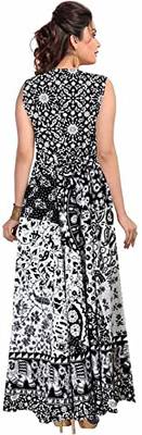 Vastravilla Women's Cotton Febric Sleeveless Printed Jaipuri Dress ( Maxi) Free Size  Adjust With Belt 2