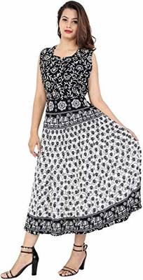 Vastravilla Women's Cotton Febric Sleeveless Printed Jaipuri Dress ( Maxi) Free Size  Adjust With Belt 3