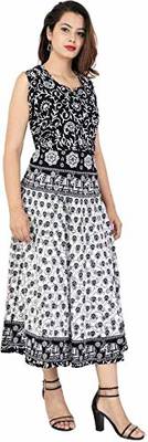 Vastravilla Women's Cotton Febric Sleeveless Printed Jaipuri Dress ( Maxi) Free Size  Adjust With Belt 4