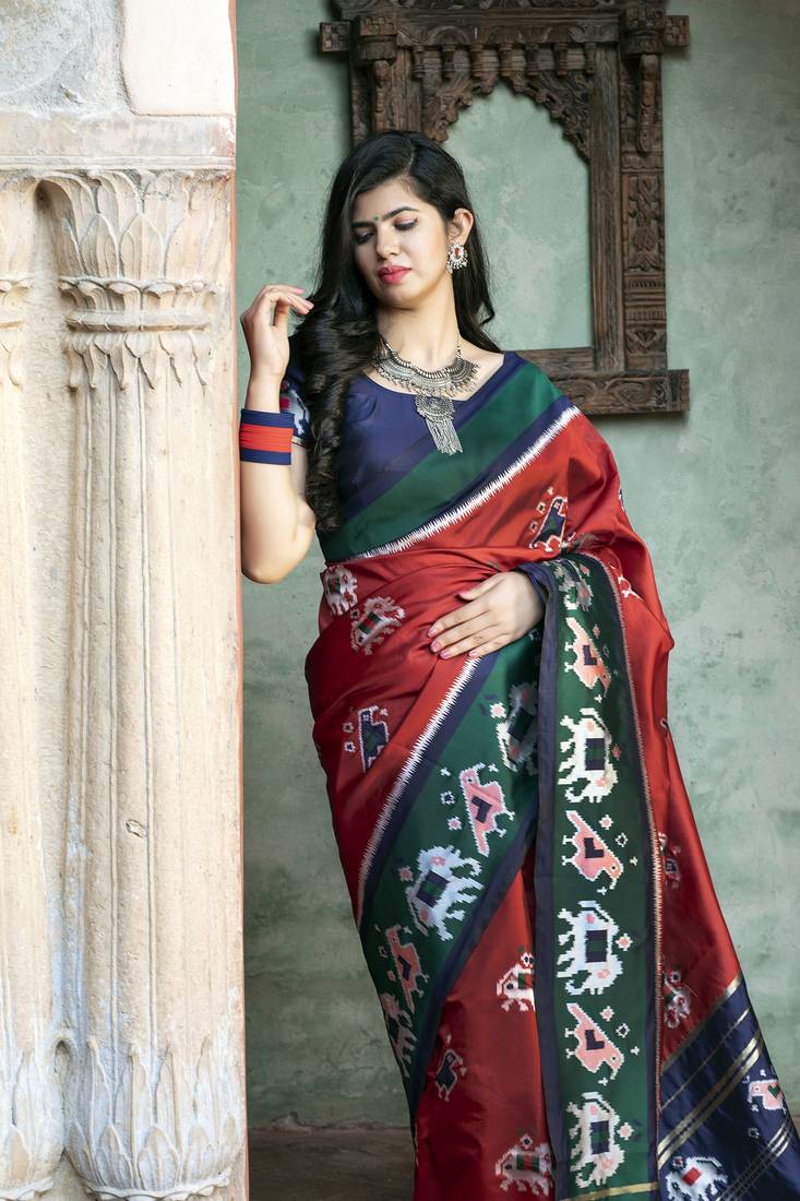 Catching Red Woven Silk Patola Festival Saree