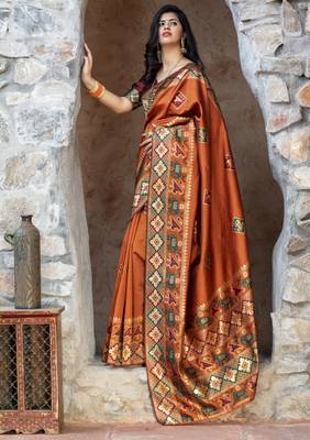 Bewitching Orange Woven Silk Patola Bridal Saree 1