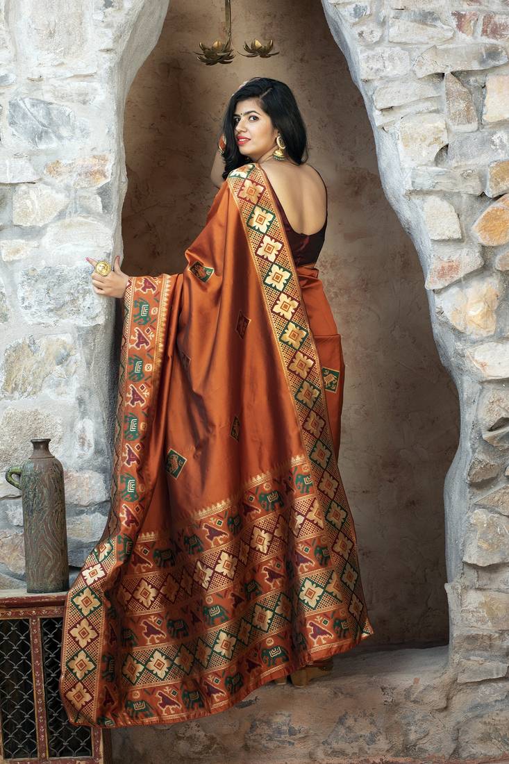 Bewitching Orange Woven Silk Patola Bridal Saree