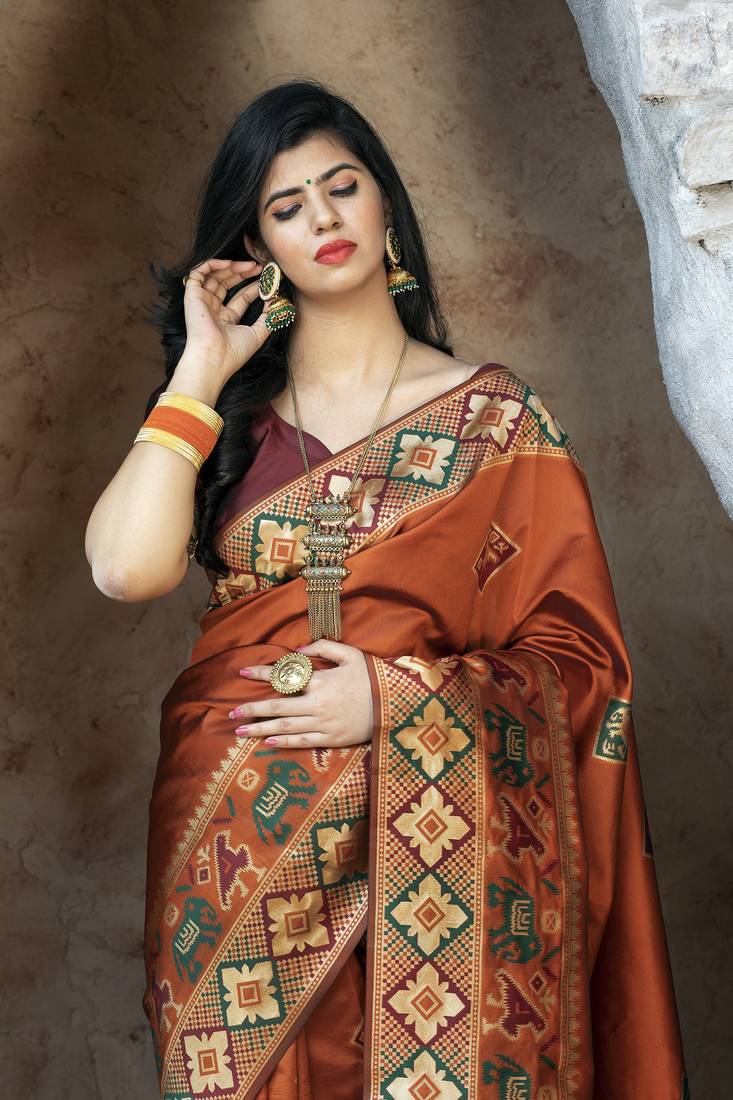 Bewitching Orange Woven Silk Patola Bridal Saree