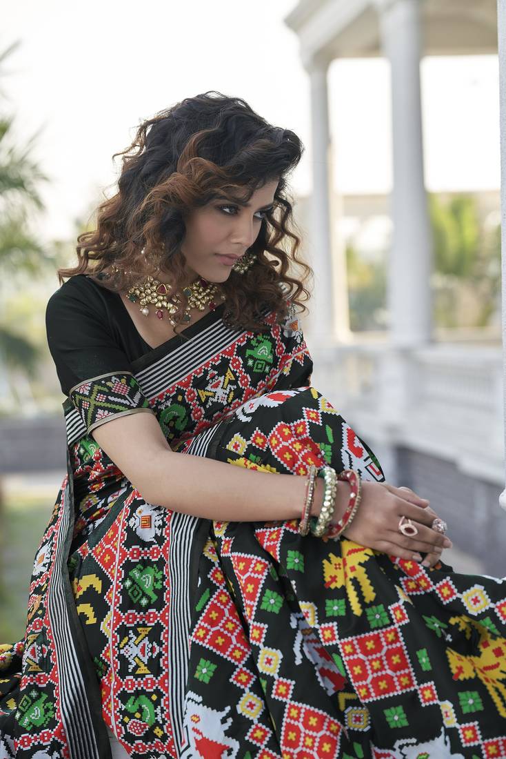 Convivial Black Patola Weaving Silk Designer Saree