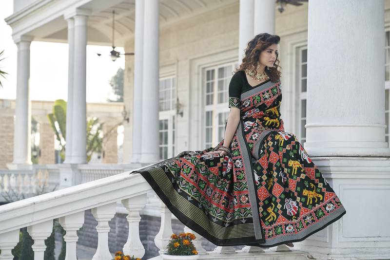 Convivial Black Patola Weaving Silk Designer Saree