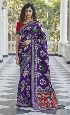 Charming Wine  Woven Silk Patola Light Weight Saree 1