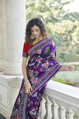 Charming Wine  Woven Silk Patola Light Weight Saree 2