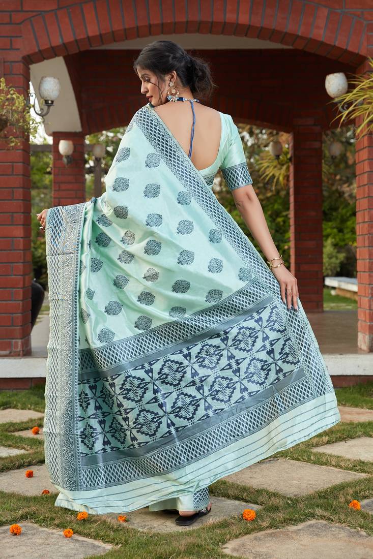 Pleasing Turquoise Woven Banarasi Silk Light Weight Saree