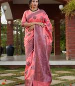 Pleasant Dark Pink Woven Banarasi Silk Bengali Saree