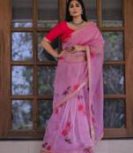 Winning Light Pink Floral Digital Printed Organza Saree