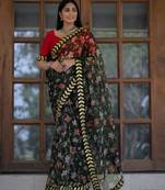 Charming Dark Green Floral Digital Printed Organza Saree
