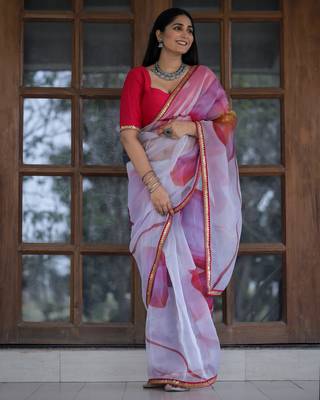 Agreeable White Floral Digital Printed Organza Saree 1