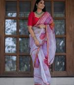 Agreeable White Floral Digital Printed Organza Saree