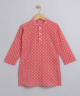 The Magic Wand Ethnic Wear Printed Mandarin Collar Boys Kurta And Pant Set With Jacket-Peach 4