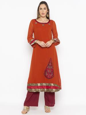 Orange embroidered georgette ethnic-Kurti 1