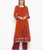 Orange embroidered georgette ethnic-Kurti