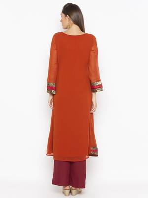Orange embroidered georgette ethnic-Kurti 4