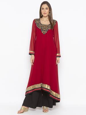 Maroon embroidered georgette ethnic-Kurti 1