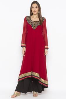 Maroon embroidered georgette ethnic-Kurti