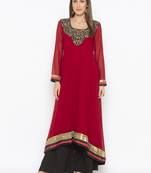 Maroon embroidered georgette ethnic-Kurti