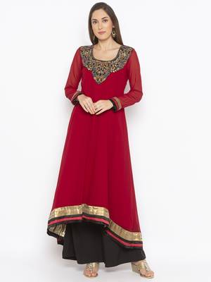 Maroon embroidered georgette ethnic-Kurti 2