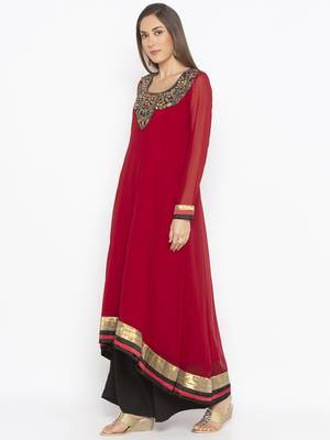 Maroon embroidered georgette ethnic-Kurti 3