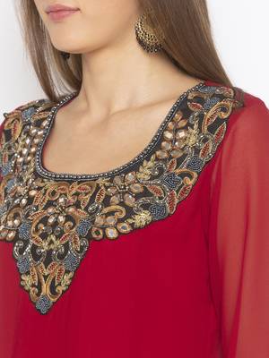 Maroon embroidered georgette ethnic-Kurti 5