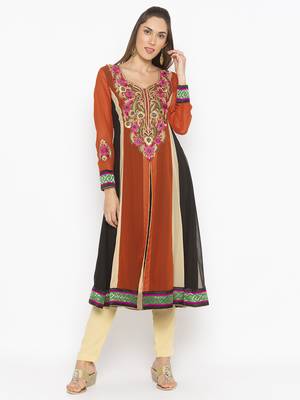 Orange embroidered georgette ethnic-Kurti 1
