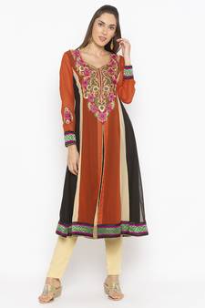 Orange embroidered georgette ethnic-Kurti