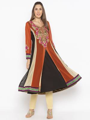 Orange embroidered georgette ethnic-Kurti 2