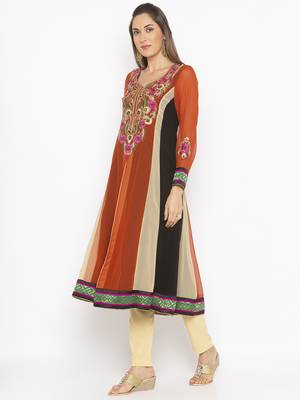 Orange embroidered georgette ethnic-Kurti 3