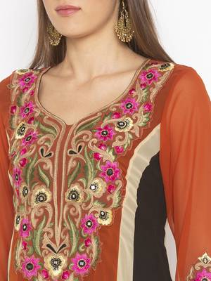 Orange embroidered georgette ethnic-Kurti 5
