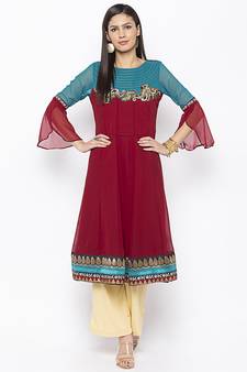 Maroon embroidered georgette ethnic-Kurti