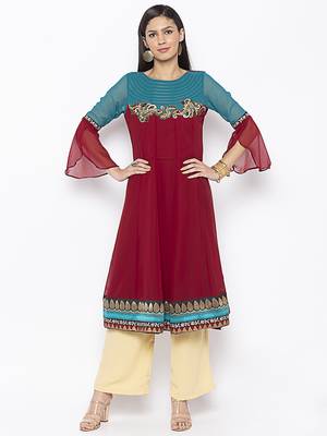Maroon embroidered georgette ethnic-Kurti 2