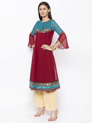 Maroon embroidered georgette ethnic-Kurti 3