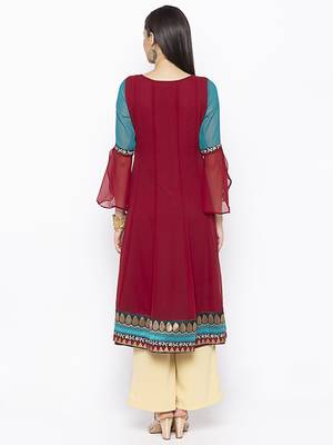 Maroon embroidered georgette ethnic-Kurti 4