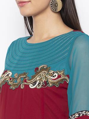 Maroon embroidered georgette ethnic-Kurti 5