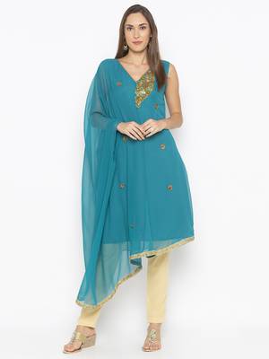 Green embroidered georgette ethnic-Kurti 1