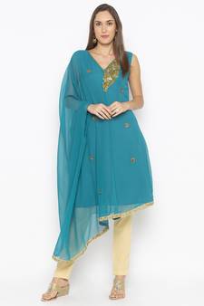 Green embroidered georgette ethnic-Kurti